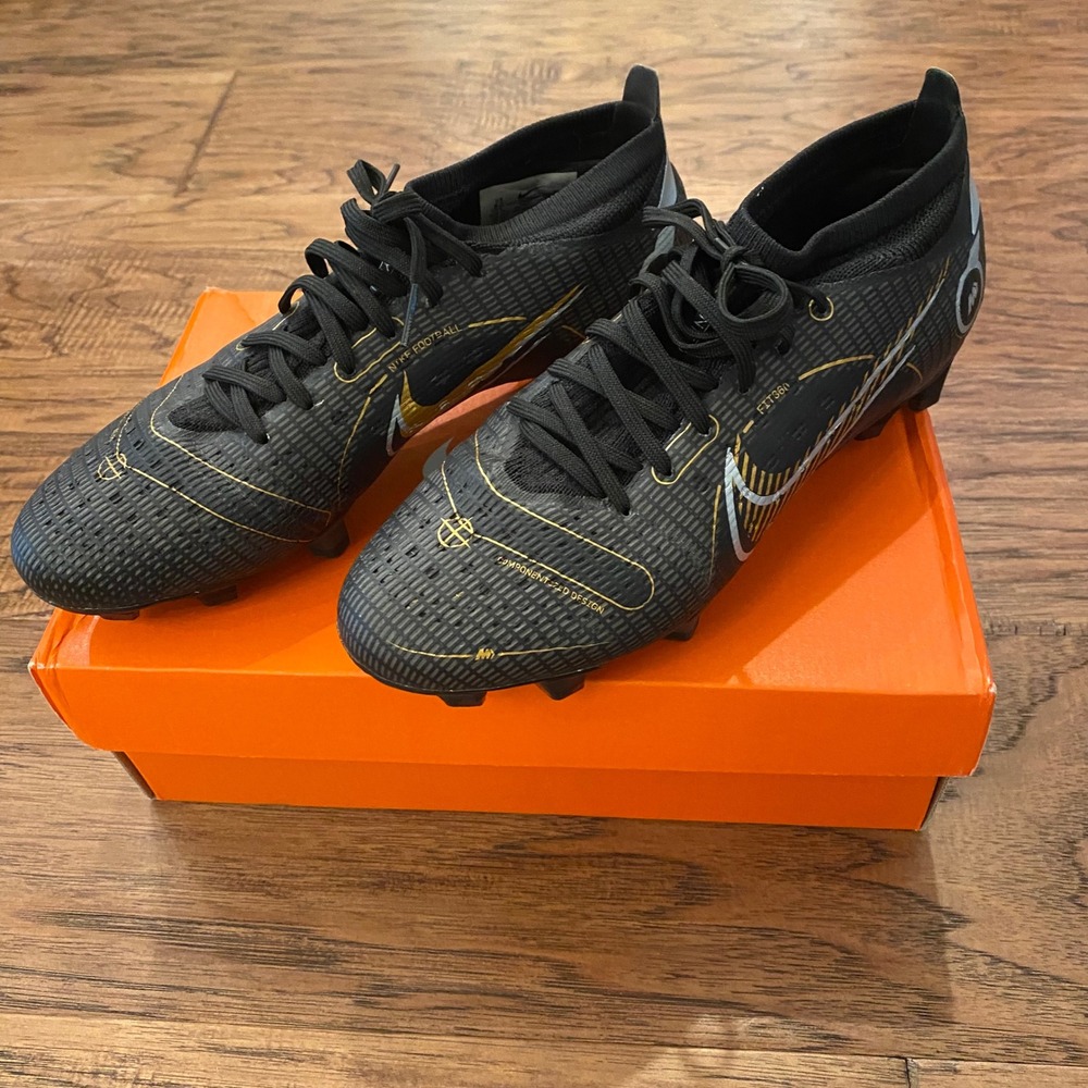 Nike Mercurial Vapor 14 Pro FG Black Metallic Gold Soccer Cleats DJ2846-007 6.5M